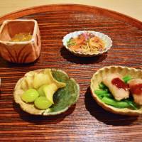 Little flavors: The hassun (second course) featured shimesaba (marinated mackerel) and ginko nuts as well as other seasonal ingredients. | J.J. O\'DONOGHUE