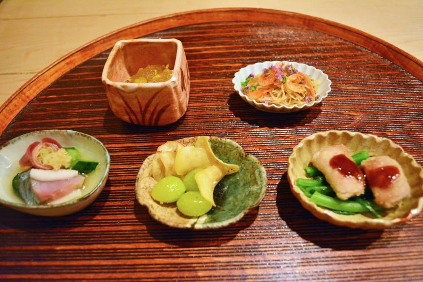 Kaishoku Shimizu Little flavors: The hassun (second course) featured shimesaba (marinated mackerel) and ginko nuts as well as other seasonal ingredients. | J.J. O'DONOGHUE
