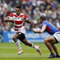 Japan\'s Kotaro Matsushima competes against Samoa at the Rugby World Cup on Saturday. | REUTERS
