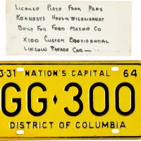The license plates that were on the limousine carrying President John F. Kennedy when he was assassinated in Dallas on Nov. 22, 1963, are seen in this undated photo. The plates, which were discarded when the vehicle was sent for upgrades, are going up for auction. | AP