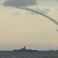 A still image taken from video footage, released by Russia\'s Defense Ministry on Friday, shows Russian navy ships launching cruise missiles at targets in Syria from the Caspian Sea. | REUTERS/MINISTRY OF DEFENSE OF THE RUSSIAN FEDERATION / HANDOUT VIA REUTERS