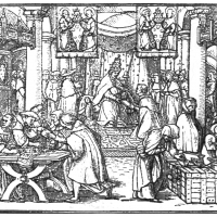 The Catholic Church\'s sale of indulgences, depicted in this 16th-century satire by Hans Holbein the Younger, was one reason why Martin Luther rebelled against it. | CC-BY-SA-3.0