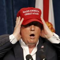 U.S. Republican presidential candidate Donald Trump speaks at a rally in Sarasota, Florida, on Saturday. | REUTERS