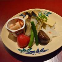 Taro served both pickled and in plum sauce, with autumn vegetables Hashinaga