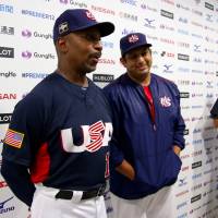 Team USA manager Willie Randolph and starting pitcher Zack Segovia address the media after the team\'s 6-1 win over the Netherlands on Monday. | KAZ NAGATSUKA