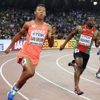 Abdul Hakim Sani Brown  competes in the 200-meter semifinals at the IAAF World Championships in Beijing in August. | KYODO