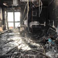 Damage is seen Thursday inside the Jazan General Hospital after a blaze broke out in the intensive care unit and the maternity department in Saudi Arabia\'s southern Jizan province. The fire killed at least 25 people and injured 107, Saudi authorities said. | AFP-JIJI