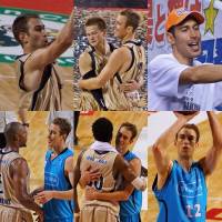 A collage of images showing David Palmer with his Ryukyu Golden Kings and Kyoto Hannaryz teammates from 2010 to present. COURTESY PHOTO | KAZ NAGATSUKA