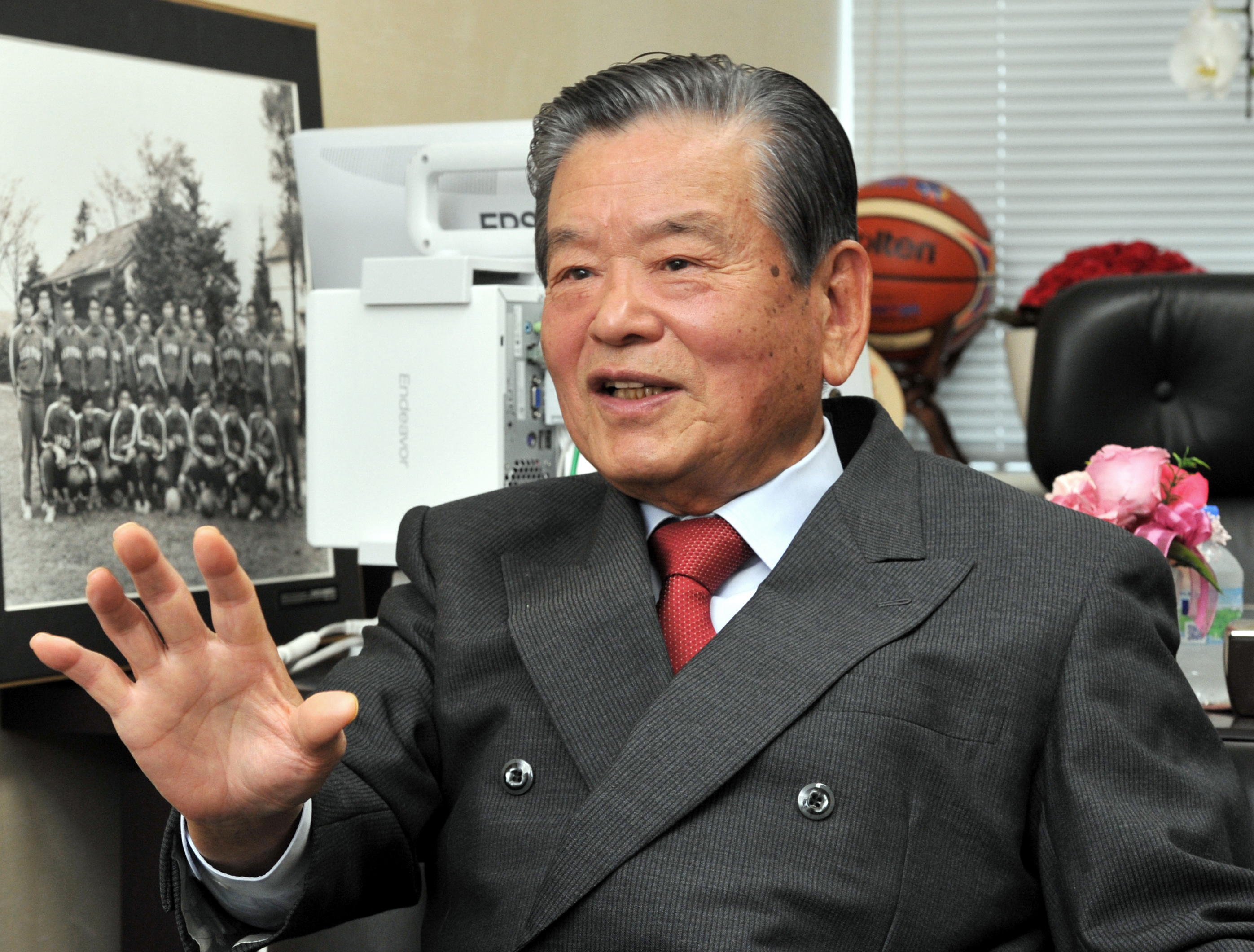 Saburo Kawabuchi speaks from his office at the JFA House last month. | YOSHIAKI MIURA