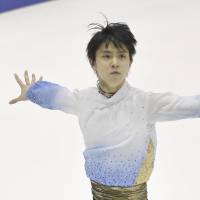 Yuzuru Hanyu performs his short program at the All-Japan Championships on Friday in Sapporo. Hanyu won the event with 102.63 points. | KYODO