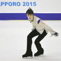 Yuzuru Hanyu performs his free skate routine on Saturday at the All-Japan Championships in Sapporo. Hanyu captured his fourth consecutive national title. | KYODO