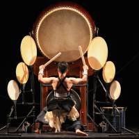 Big bang: Eitetsu Hayashi stands in his signature pose while drumming. | &#169; SAKAE OGUMA