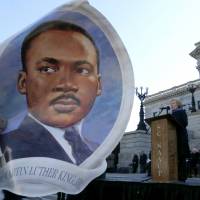 Democratic U.S. presidential candidate Hillary Clinton speaks during “King Day at the Dome 2016” ceremonies in front of the South Carolina State House in Columbia, South Carolina, Monday. South Carolina's MLK Day brighter in absence of Confederate flag
