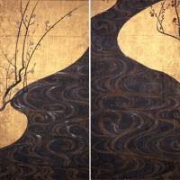\"Red and White Plum Blossoms\" screens, a national treasure, by Ogata Korin (18th century) | KYODO