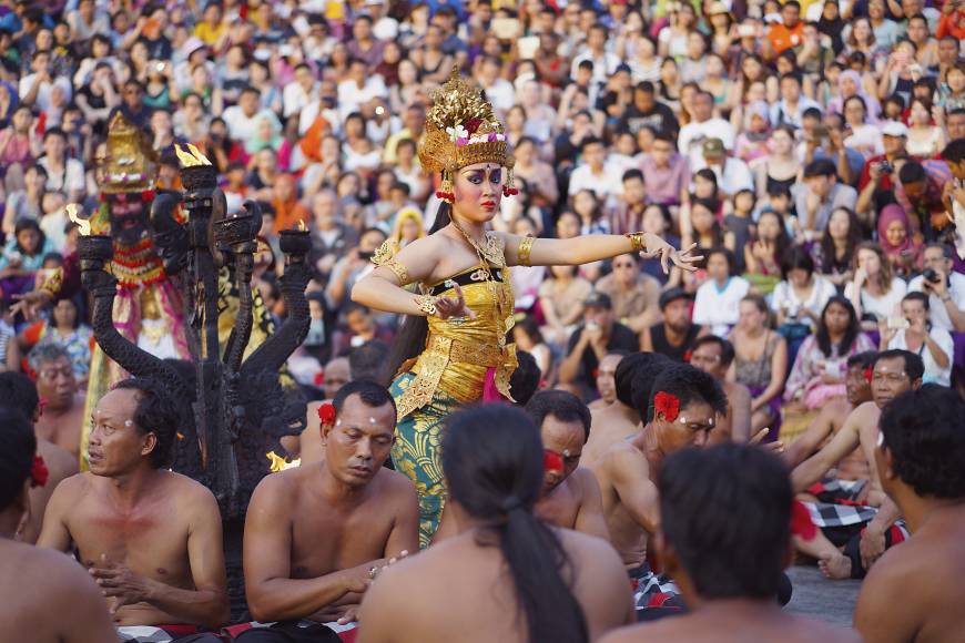 A traditional Balinese dance performed at Uluwatu Temple in Bali