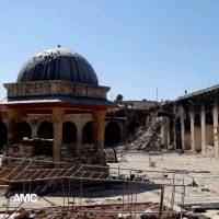 Aleppo\'s 12th-century Umayyad mosque, shown in April 2013, was damaged by shelling. | AP