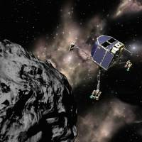 This file image received from the European Space Agency on Feb. 6, 2004, shows a computer-generated image of the ESA space probe \"Rosetta\" and its landing capsule \"Philae.\" Ground controllers said on Feb. 12, 2016, they would stop sending commands to robot lab Philae, thought to have entered hibernation on the surface of a comet, closing a chapter in a captivating science quest. | AFP-JIJI