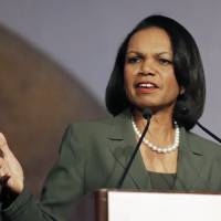 Former Secretary of State Condoleezza Rice speaks in Burlingame, California, in 2014. The State Department watchdog has found that former Secretary of State Colin Powell and the immediate staff of former Secretary of State Rice also received classified national security information on their personal email accounts, Rep. Elijah Cummings said Thursday. | AP