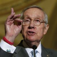 Senate Minority Leader Harry Reid responds to Republican leadership during a news conference on Supreme Court nominations after party caucus luncheons on Capitol Hill in Washington Tuesday. | REUTERS