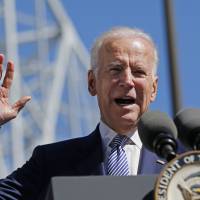 Vice President Joe Biden speaks Wednesday after touring the Port of New Orleans to commemorate the seventh anniversary of the American Recovery and Reinvestment Act in New Orleans. Biden, in a radio interview airing Thursday, said that President Obama is looking to nominate a Supreme Court candidate who has enjoyed past Republican support, offering some of the first indications of the president\'s criteria in replacing the late Justice Antonin Scalia. | AP