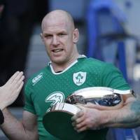 Former Ireland captain Paul O\'Connell, seen in a February 2015 file photo, became only the fourth Irish player to win 100 caps. | REUTERS