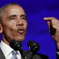 U.S. President Barack Obama delivers the keynote address at the awards dinner for Syracuse University\'s Toner Prize for Excellence in Political Reporting in Washington on Monday. | REUTERS