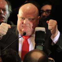 Rob Ford speaks to supporters after being elected as a councllor in the municipal election in Toronto in 2014. Ford, the former mayor of Toronto who gained global notoriety for admitting to smoking crack cocaine while in office, has been moved into palliative care after his recent cancer treatment was unsuccessful, CP24 television reported. | REUTERS