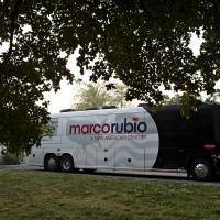 The campaign bus for Sen. Marco Rubio, a Republican from Florida and 2016 presidential candidate, sits in a parking lot outside a hotel in Miami Tuesday, before Rubio dropped out of the race after rival Donald Trump beat  him in his home state of Florida. | BLOOMBERG