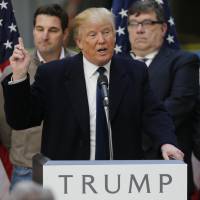 Republican U.S. presidential candidate Donald Trump speaks during a news conference in Washington March 21. Trump on Sunday doubled down on his criticism of NATO, a cornerstone of U.S. foreign policy for decades, and called for the alliance\'s overhaul days before world leaders convene in Washington. | REUTERS