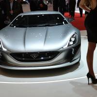 The production version of the Rimac Concept One electric car is displayed during the press day of the Geneva International Motor Show. | AFP-JIJI