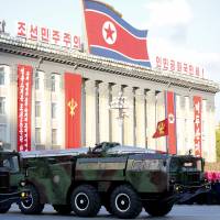 Missiles are paraded in October during a military parade during celebrations to mark the 70th anniversary of North Korea\'s Workers\' Party. | AP