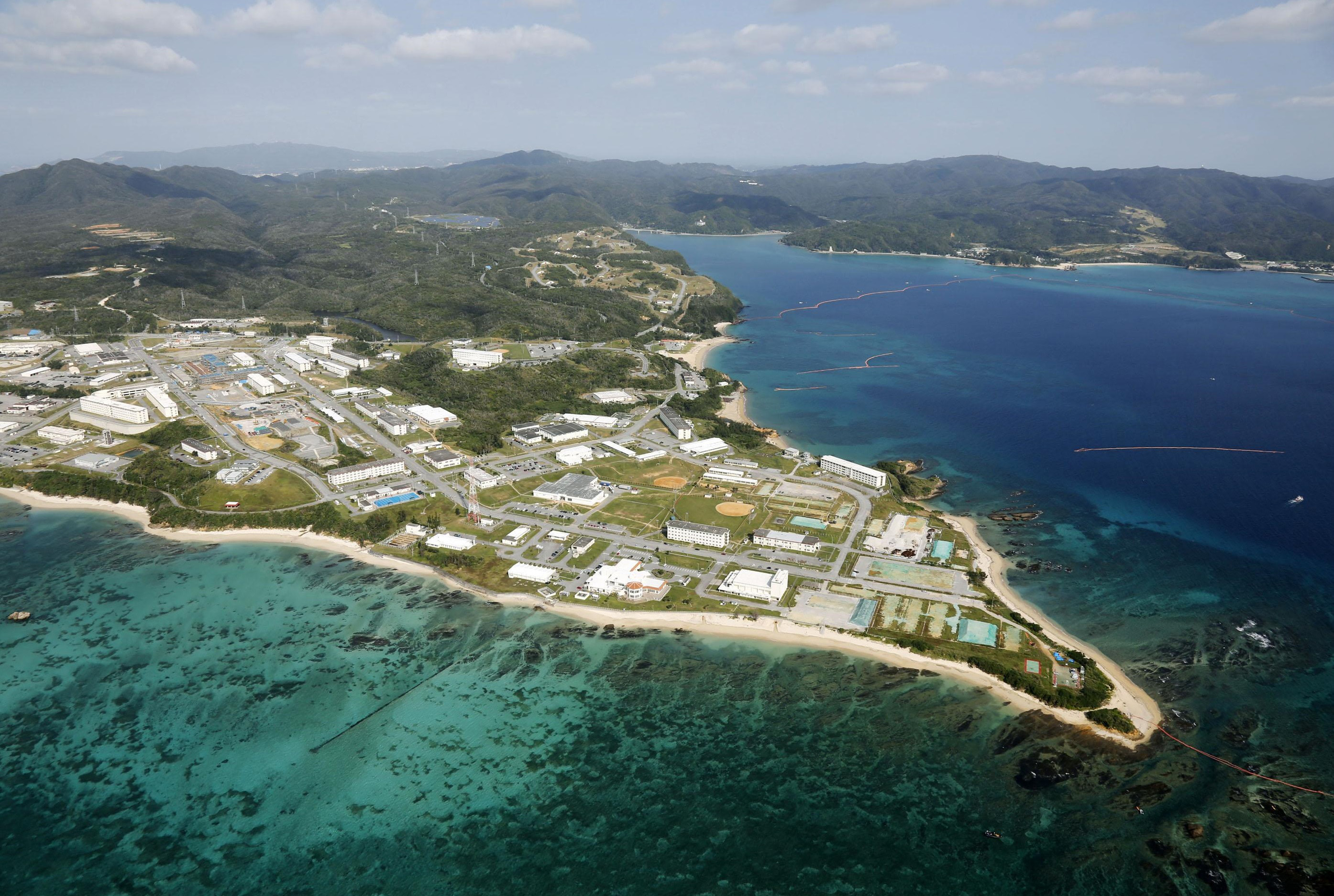U.S. Marine Corps Air Station Futenma is scheduled to be moved to this site, in the lightly populated district of Henoko in Okinawa Prefecture. Landfill would create runways in the foreground of this photo, which was taken in October. | KYODO