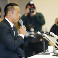 Former Triple Crown winner Nobuhiko Matsunaka speaks at a news conference on Tuesday in Fukuoka. | KYODO