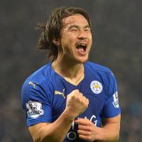 Leicester’s Shinji Okazaki celebrates after scoring against Newcastle at King Power Stadium on Monday. Leicester won 1-0. Okazaki's stunner lifts Leicester by Newcastle