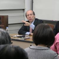 Spanish Ambassador Gonzalo de Benito Secades give a talk, \"Spain Today,\" at a gathering organized by the Japan Spanish Foundation at the Casa de Espana in Shiba, Tokyo on Feb. 23. | THE CASA DE ESPANA