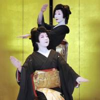 Mitsukoshi Ginza department store on Wednesday held an opening ceremony for a geisha-themed event that will run until April 5 to promote the Azuma Odori geisha stage performance scheduled for May in Tokyo. | YOSHIAKI MIURA