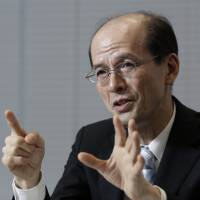Norihiro Takahashi, president of the Government Pension Investment Fund, is interviewed at the company\'s offices in Tokyo on Tuesday. | BLOOMBERG
