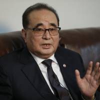 North Korean Foreign Minister Ri Su Yong answers questions during an interview Saturday in New York. North Korean foreign minister says Pyongyang will halt nuke tests if U.S. stops South Korea drills