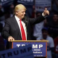 Republican presidential candidate Donald Trump speaks during a campaign stop on Wednesday in Indianapolis. | AP