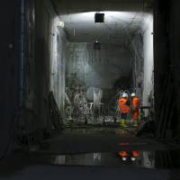 Workers are seen at the site of a metro railway tunnel under construction St. John Lateran Basilica in Rome on April 11. | REUTERS