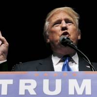 Republican Donald Trump, a candidate for the U.S. presidential election, speaks at a campaign rally in Hartford, Connecticut, on Friday. | REUTERS