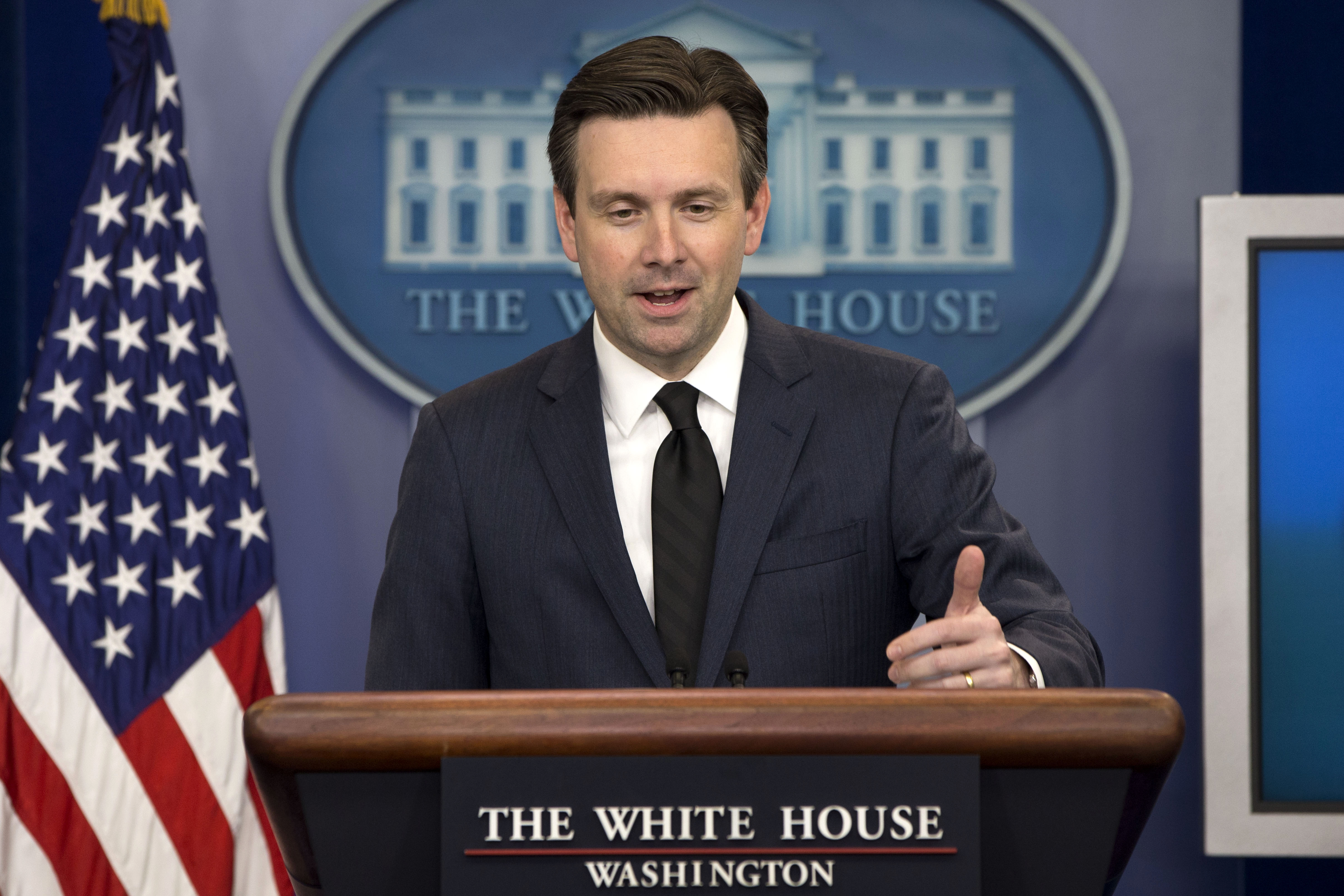White House press secretary Josh Earnest speaks Tuesday during his daily news briefing at the White House in Washington. | AP