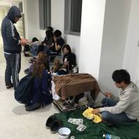 Evacuees who have pets are seen in accommodations at Ryunosuke Animal Hospital in the city of Kumamoto on Saturday. | COURTESY OF RYUNOSUKE ANIMAL HOSPITAL