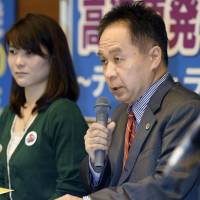 Lawyer Sakae Kitamura speaks at a news conference in Nagoya on Thursday. | KYODO
