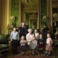 Queen Elizabeth II poses with her five great-grandchildren and her two youngest grandchildren at Windsor Castle in this photo released by Buckingham Palace on Thursday to mark the 90th birthday of Britain\'s monarch. | &#169;2016 ANNIE LEIBOVITZ / REUTERS