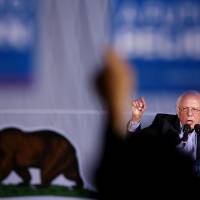 Democratic presidential candidate Bernie Sanders addresses supporters during a rally Saturday in National City, California. | AFP-JIJI