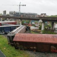 Several cars are seen overturned after a CSX freight train derailed in Washington, D.C., on Sunday morning. | AP