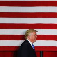 Republican presidential candidate Donald Trump arrives at a fundraising event in Lawrenceville, New Jersey, on Thursday. | AFP-JIJI