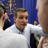 Republican presidential candidate Sen. Ted Cruz greets attendees after a campaign rally in Lafayette, Indiana, Sunday. | AP