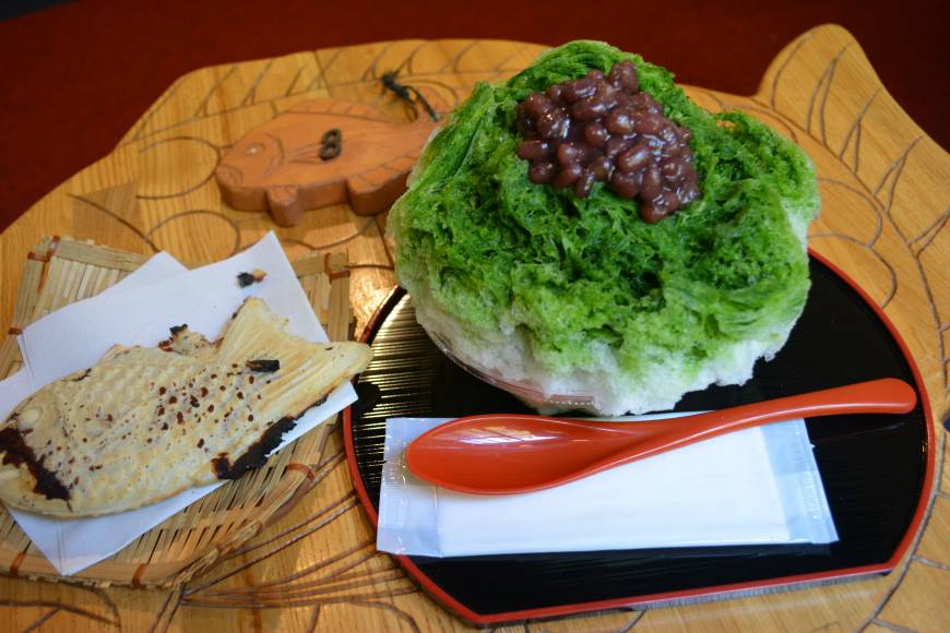 Naniwa Shaved ice smothered with green tea syrup and sweet beans | J.J. O'DONOGHUE